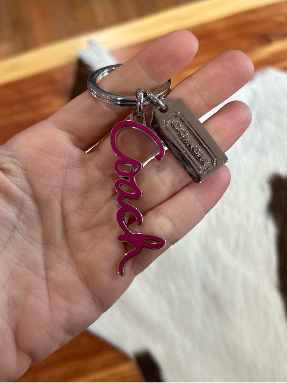 Coach Collectible Script Signature Bag Charm Key Chain Pink Enamel - Picture 4 of 5